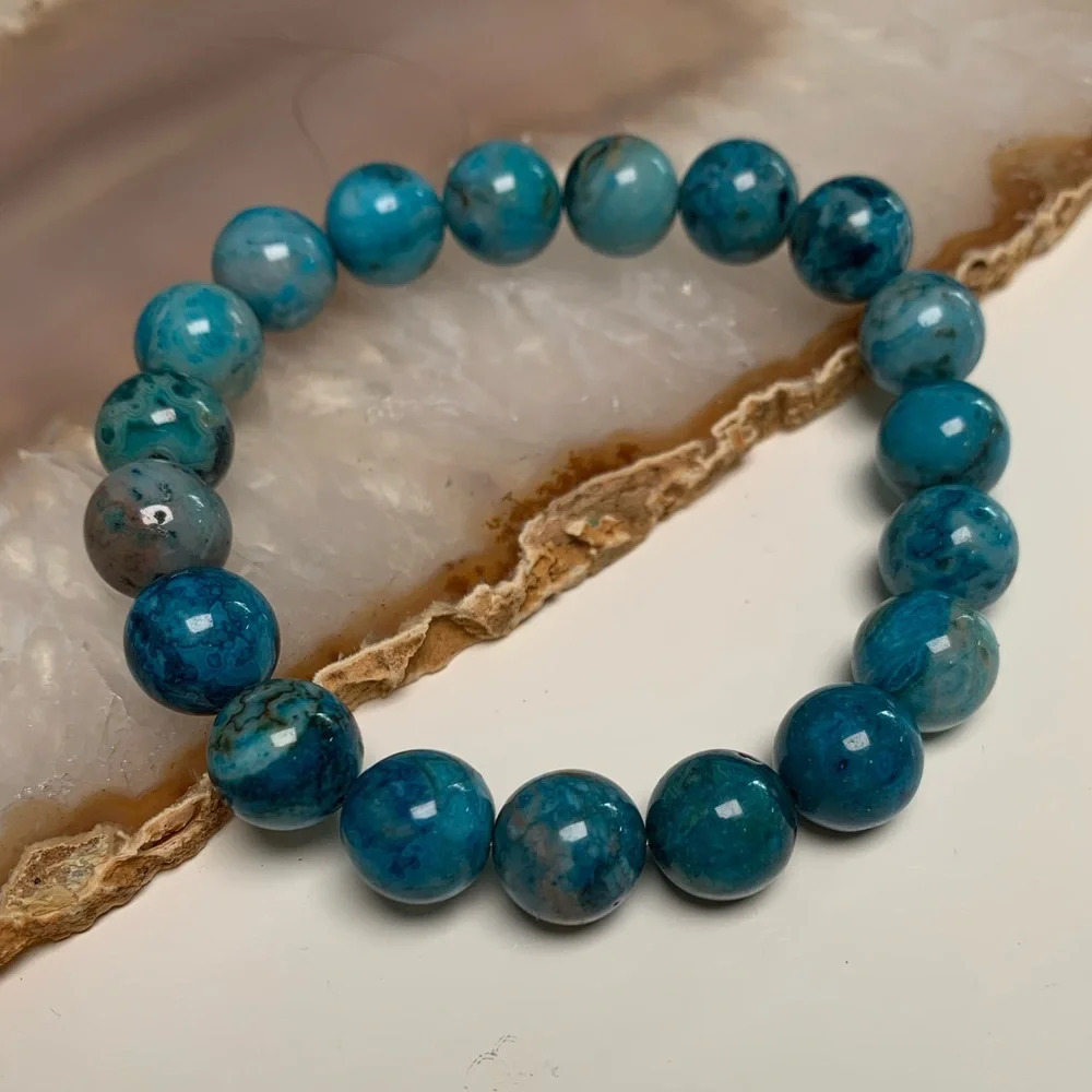 Artisan 10mm Larimar-Dyed Crazy Lace Agate Stretch Beaded Bracelet